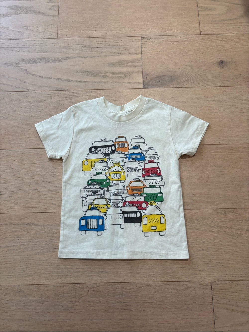 Orange heat white car print tee, size 2T
